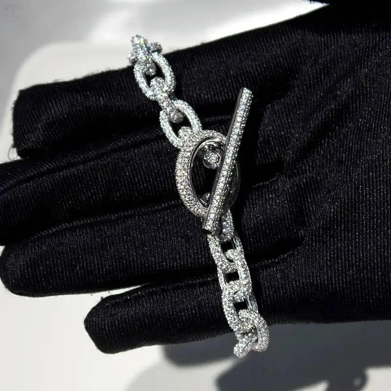 Luxury Iced Out Cuban Link Chain 8mm Width Vvs Moissanite Diamond 925 Silver Cuban Link Chain Bracelet