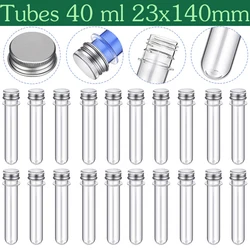 20 piezas-botella de tubo de ensayo PET de 40ml, plástico cilíndrico transparente, rellenable, para mascarilla, caramelo, línea de datos, 23x140mm