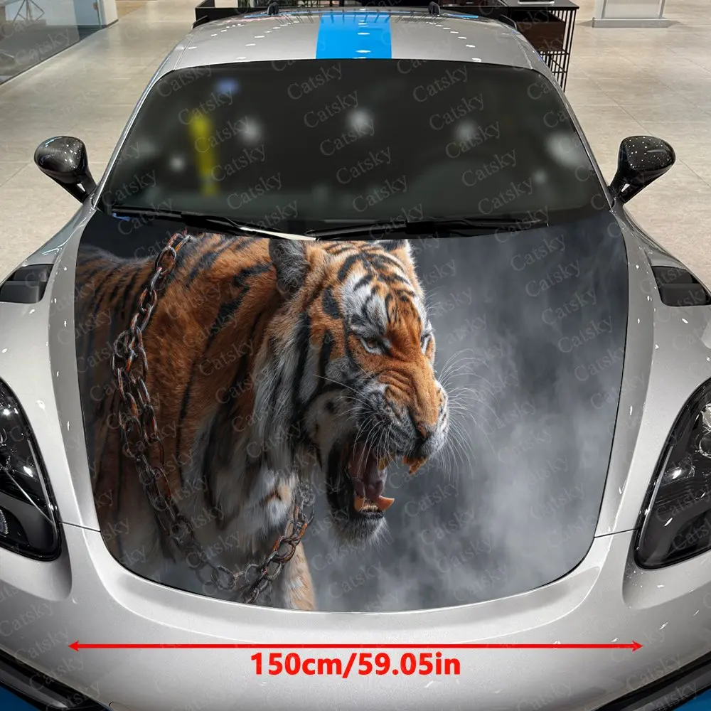 Eye-catching Chained Tiger and Clouds Car Cover Decal, Auto Hood Sticker, Waterproof and Self-adhesive Auto Vinyl Wraps, Cool Ca