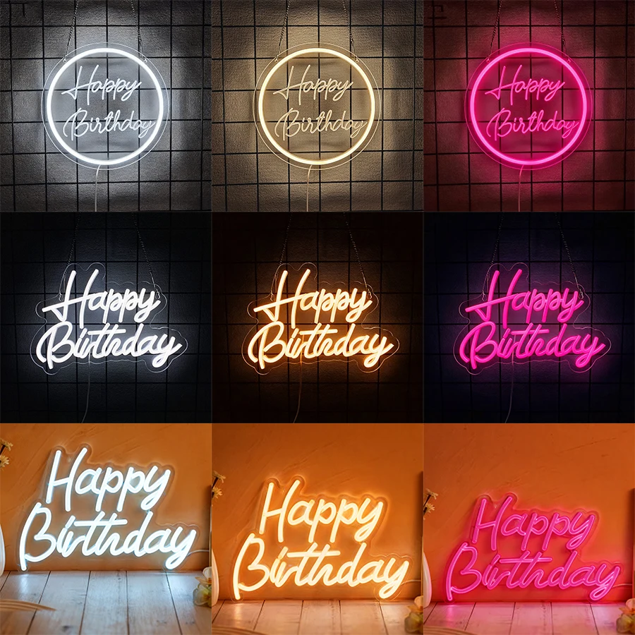 생일 축하 네온사인 벽 장식용, USB 전원 LED 네온사인 스위치 포함, 모든 연령대의 홈 파티 장식에 이상적