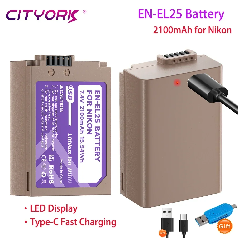

2100mAh EN-EL25 Battery for Nikon Z30 Z50 ZFC Z 50 Z FC Z 30 EN EL25 EN-EL25a Camera Li-ion Battery with Fast Charge Type-C Port