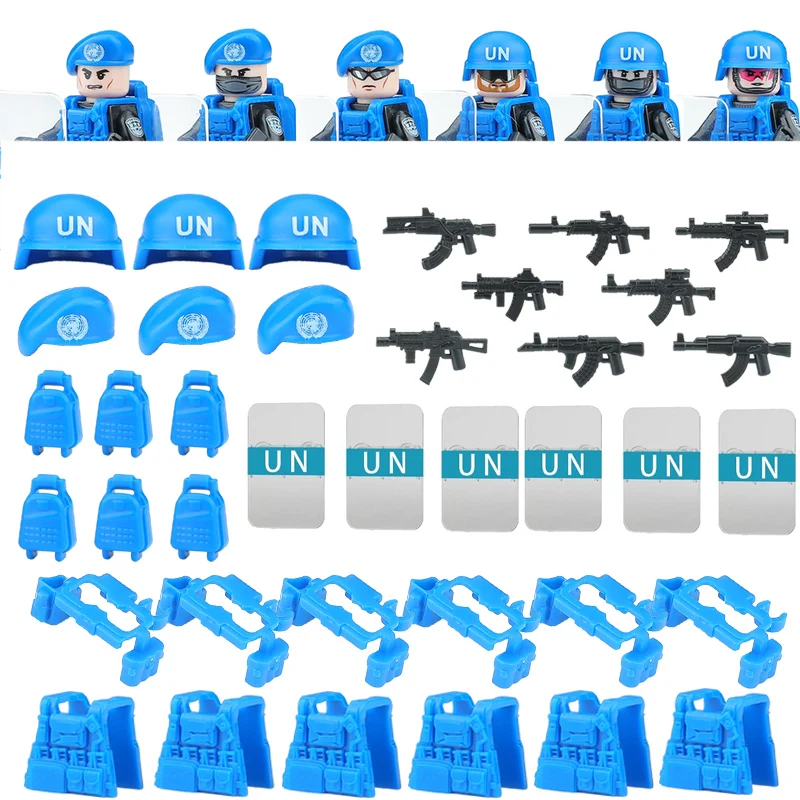 

City Chinese Police UN Special Forces Building Blocks SWAT Commando Soldier Figures Military Weapons Equipment Helmet Bricks Toy