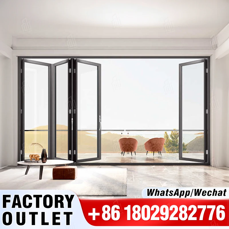 Bulk Bi-Fold Aluminum Alloy Glass Patio Exterior Accordion Doors Windows Finished Surface Villas Residential Foldable Opening