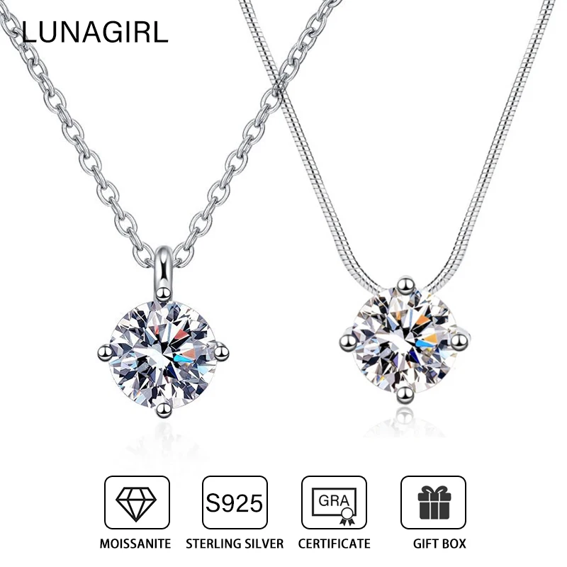 

Real Moissanite 0.5-2CT Round Brilliant Cut Four Claw Diamond Pendant Necklaces For Women S925 Sterling Silver Fine Jewelry Gift