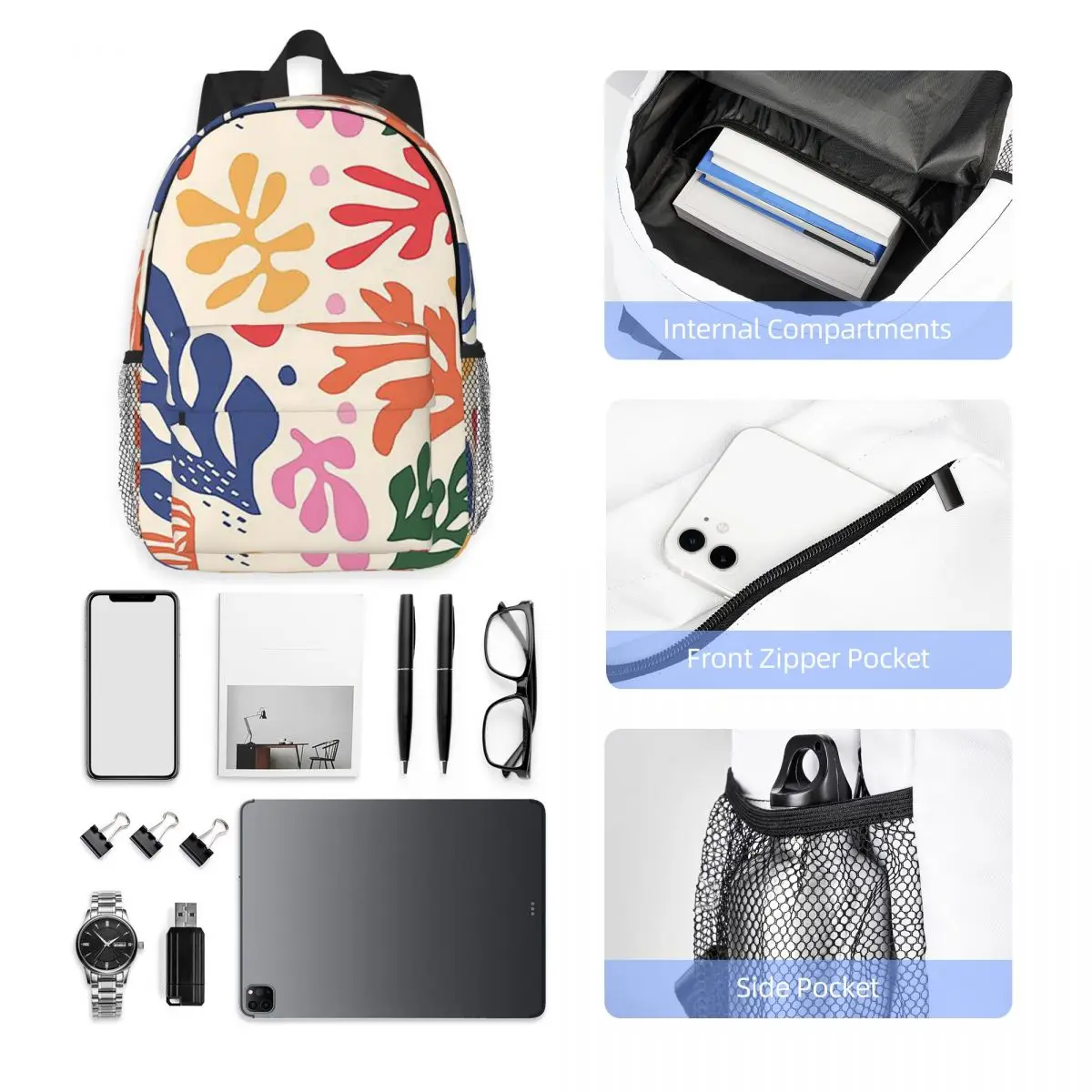 Matisse Flowers A Backpack Hot Sale Daypack Large Capacity Boys Girls BookBag Shoulder Bags for Men Women School Bag
