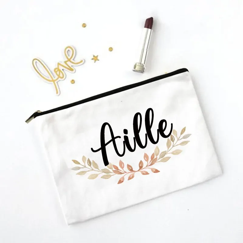 Gepersonaliseerde Aangepaste Naam Bruiloft Toilettas Pouch Bruidsmeisje Make Up Tas Make-Up Tas Bridal Gift Cosmetische Case Canvas Lipstick Zak