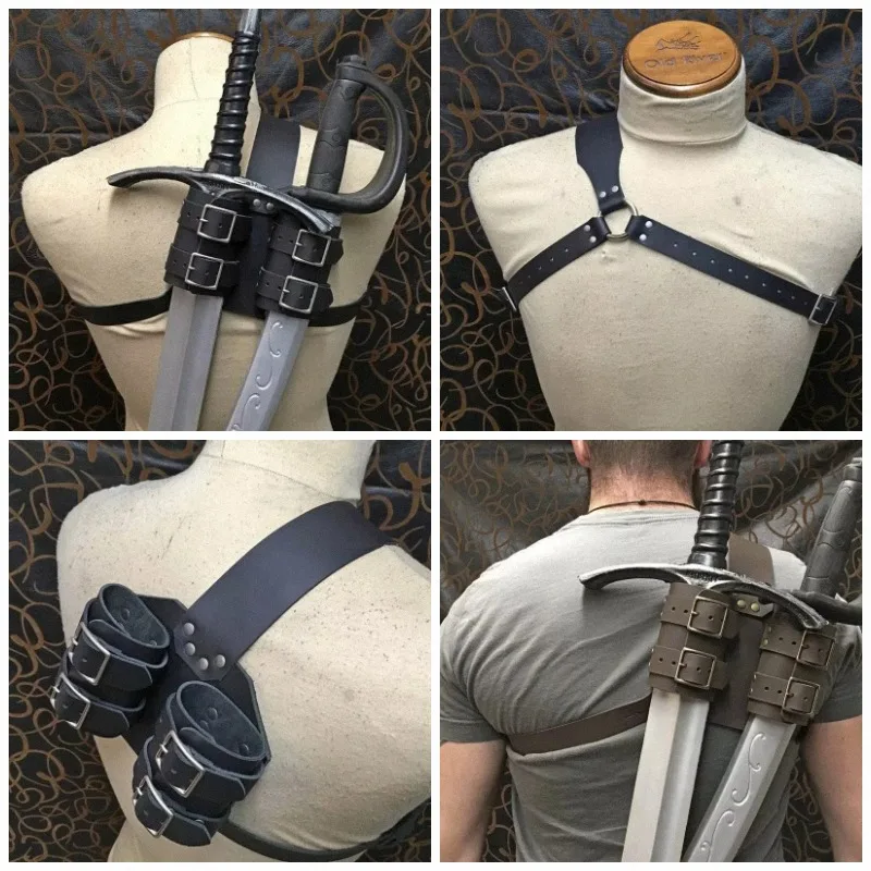 Medieval Shoulder Belt Sword Sheath Scabbard Holder Warrior Knight Cosplay Costume PU Leather Rapier Strap Holster Frog