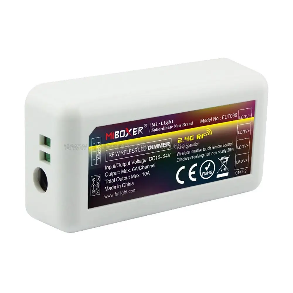 MiBoxer FUT036 Dimmer Controller DC 12V 24V 10A Brightness Adjustable for LED Strip with 2.4G Wireless Touch Remote Support WiFi