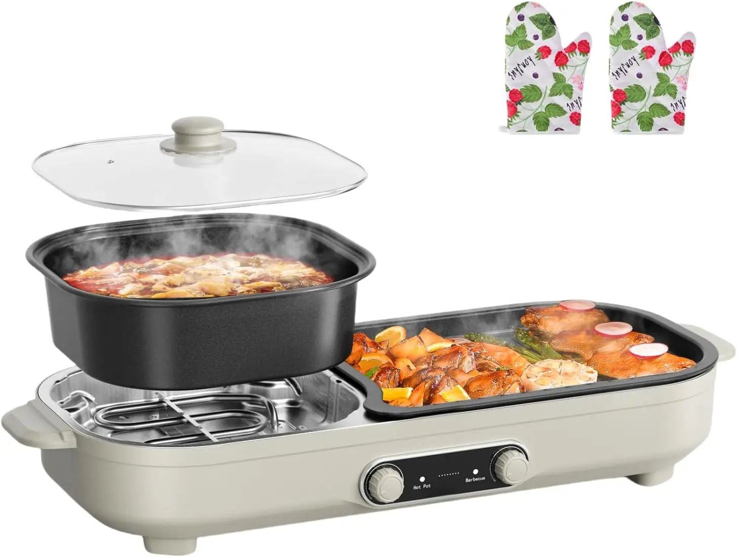 

Hot Pot Electric with Grill - Korean BBQ Grill Indoor and Shabu Shabu Pot, Removable Hotpot Pot & KBBQ Grill Adjustable