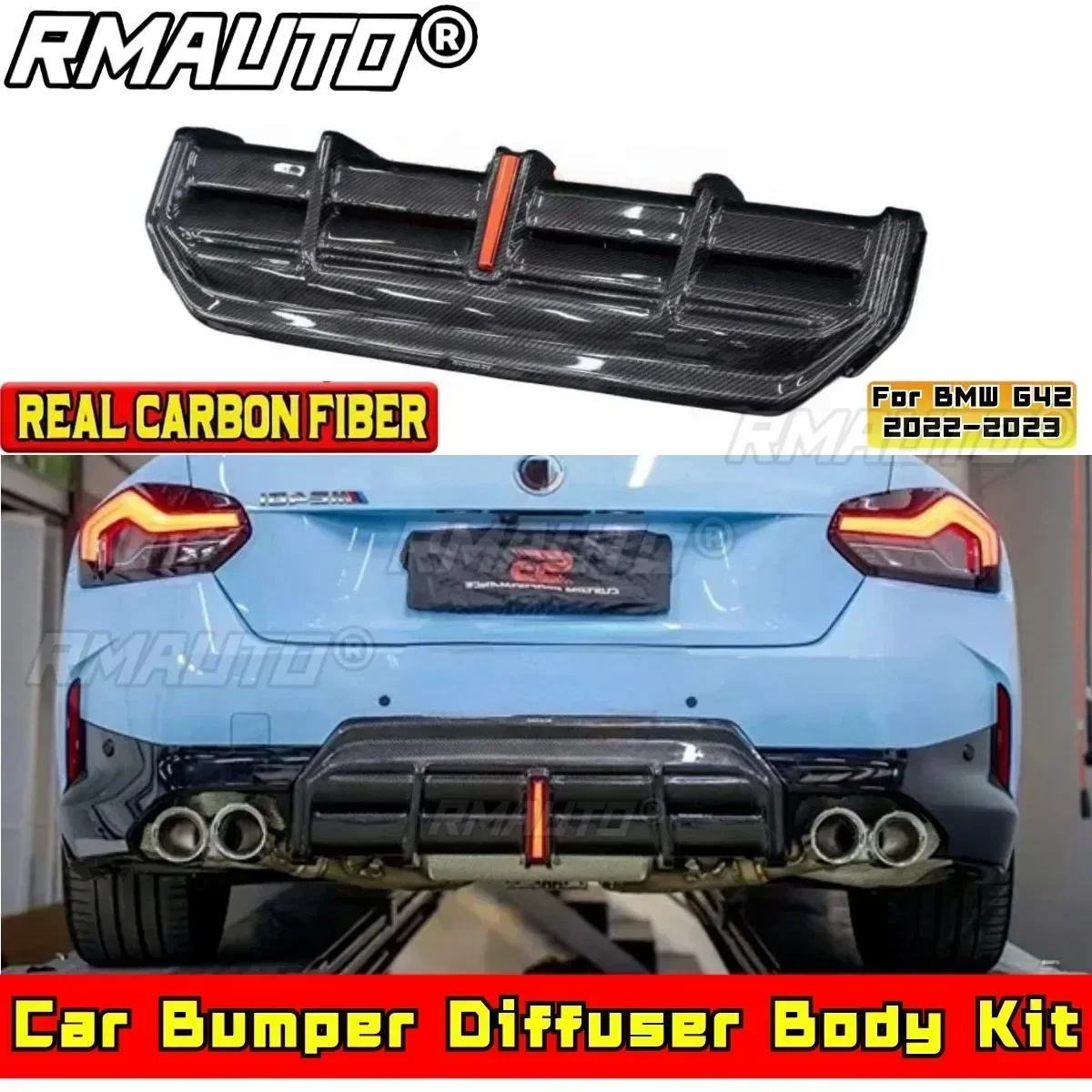 

For BMW G42 2022-2023 Body Kit BMW G42 Car Rear Bumper Diffuser Body Kit Real Carbon Fibe MP Style Splitter Car Accessories