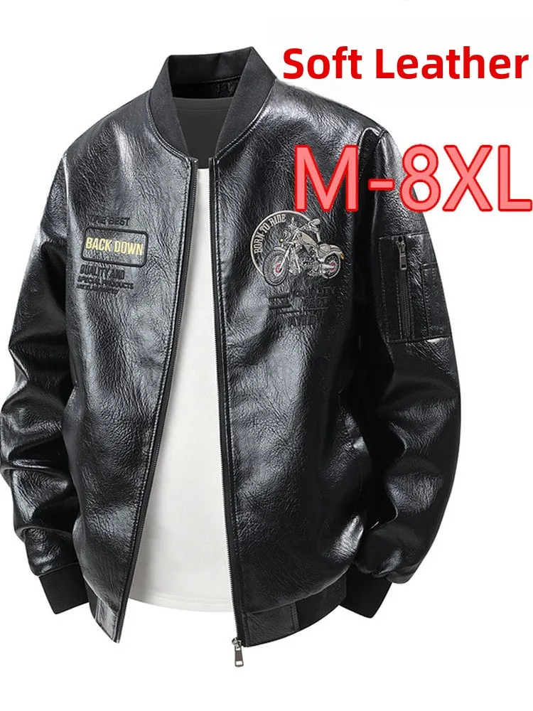 

Large Size Men's Faion Embroidered Biker Leather Jaet American Loose Spring Autumn Outerwear Soft Windproof New Model