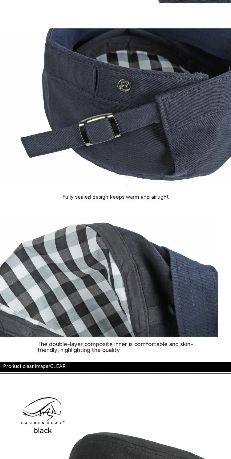 Flacher Hut aus Baumwolle für Männer und Frauen, einzigartiges Design, Vintage-Kadetten kappe für den Everday-Stil – Detail 10