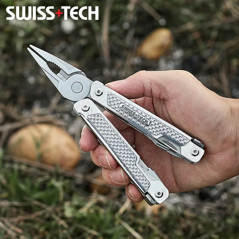 SWISS TECH 15 in 1 Multi-tool Pliers Foloding Pocket Scissors Saw Blade Multifunctional Tool Outdoor Camping EDC Equipment