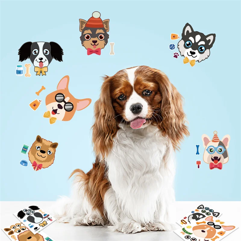 Funny Make A Dog Face Stickers for Kids 6/12/24 Sheets Cute Cartoon Create Your Own Pet Dog DIY Puzzle Stickers Children Gift