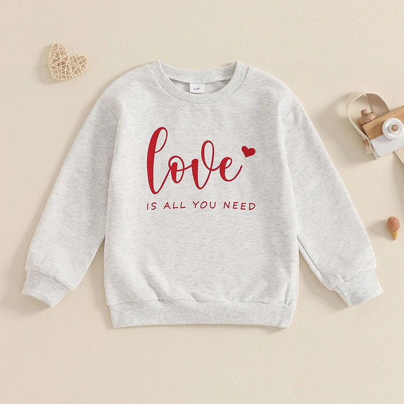 VISgogo Toddler Boys Girls Spring Sweatshirt Letter Heart Print Long Sleeve Round Neck Pullover for Valentine's Day Clothes