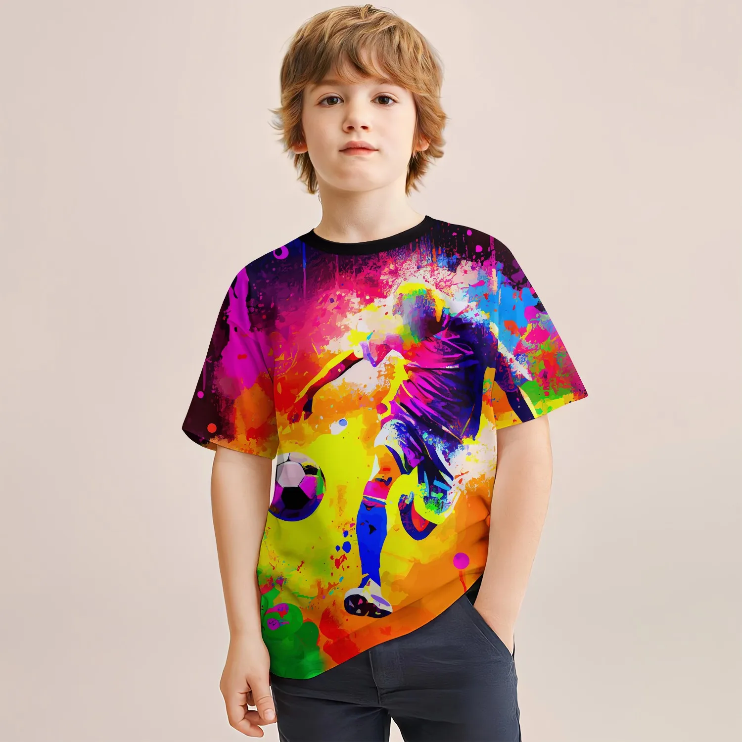 Children's Clothing Boys Tshirt Short Sleeve Round Neck Pullover 3D Football Print Kids Summer Clothes Vacation Trend T-Shirts