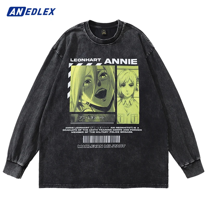 

Hip Hop Men Washed Vintage T-Shirt Streetwear Anime Graphic Print T Shirt Harajuku Cotton Tshirt Men Autumn Long Sleeve Tees