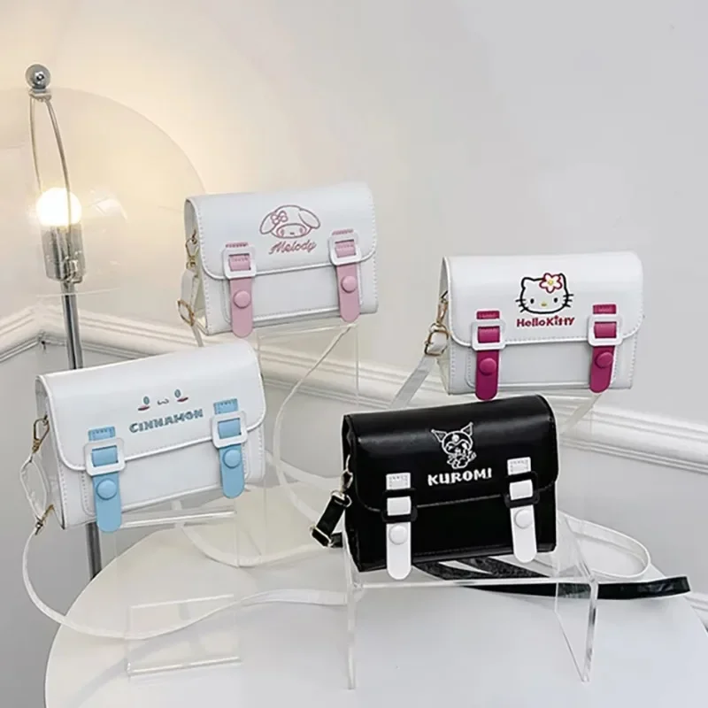 Sanrio Pu Square Messenger Bag Милые Рюкзаки В Стиле Аниме С Персонажами Мультфильмов My Melody Cinnamoroll Kuromi Женская Мо...