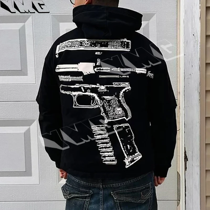 

Street wear hoodie Y2K Hip Hop in Glock We Trust pattern print oversized thick cotton hoodie sweatshirt pullover hoodie clothing