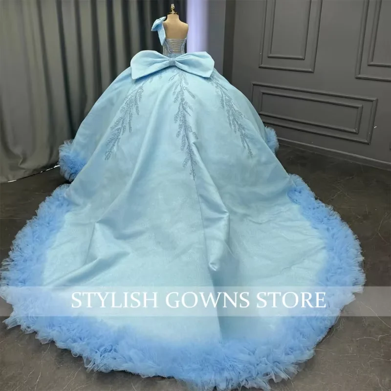 Princess Bowknot Ball Gowns for Girls Lace Appliques Ruched Corset Quinceanera Dresses Vestidos De 15 Customized