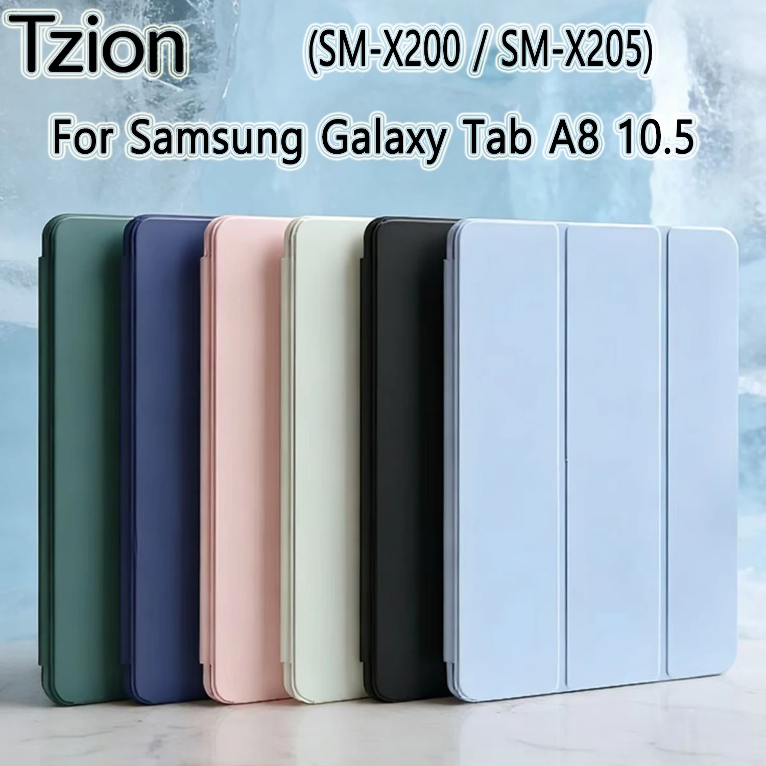 For Samsung Galaxy Tab A8 10.5 2021 SM-X200 SM-X205 PU Leather Magnetic Flip Stand Smart Cover, Soft Silicone Back Shell