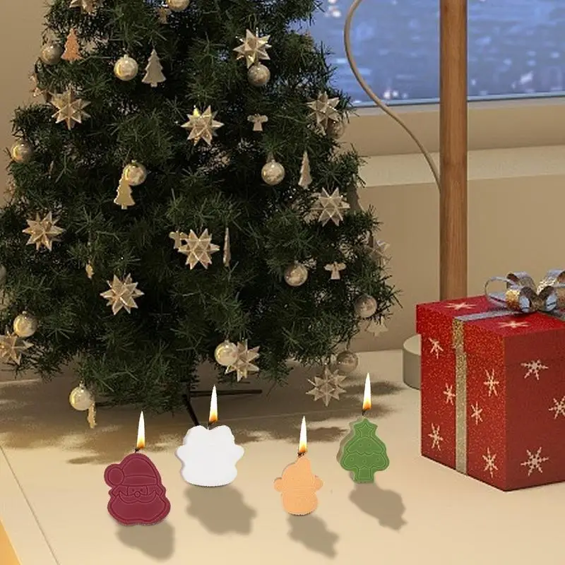Christmas Chocolate Molds 3D Baking Molds 4 Cavity Elk Santa Claus Christmas Tree Snowman Shape Easy Release Moulds For Cake
