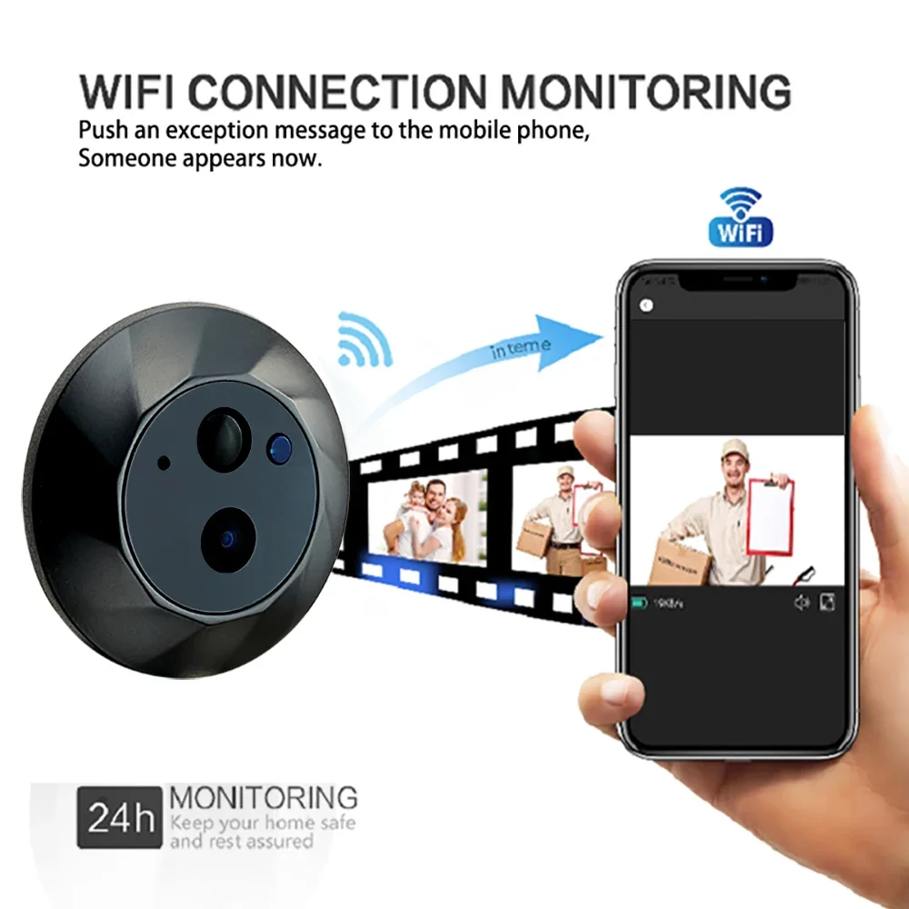 4.3-inch IPS LCD Visual Home Outdoor Camera WiFi Hidden Electronic Cat Eye Peephole Night Vision 1080P Digital Door Detector