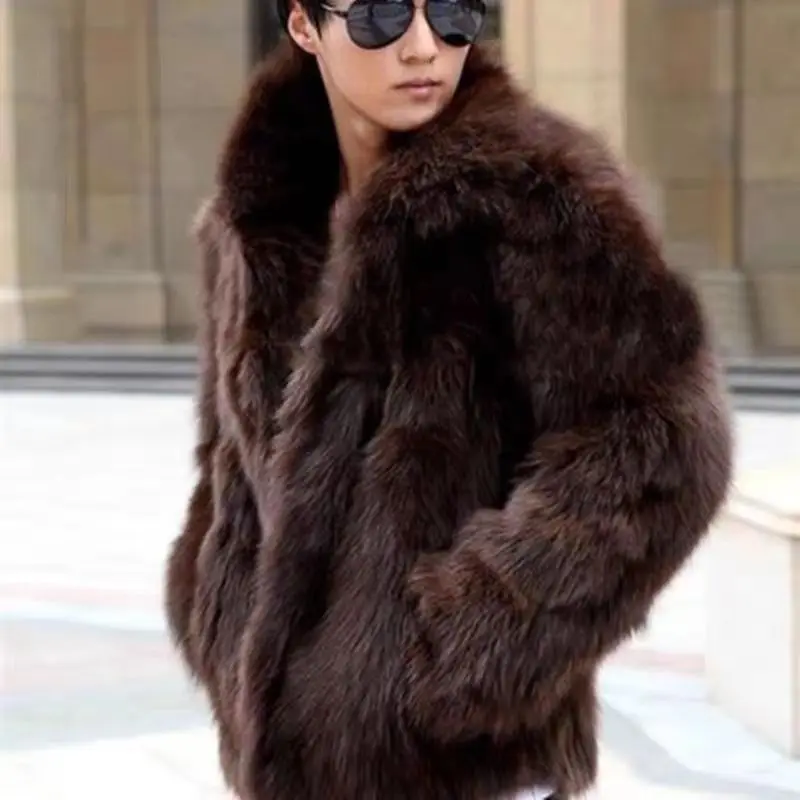 Faux Fur Fox Men Coats Jackets Turn Down Collar Short Coat Thick Warm Y2k Streetwear Jacket Work Outerwear Autumn Winter