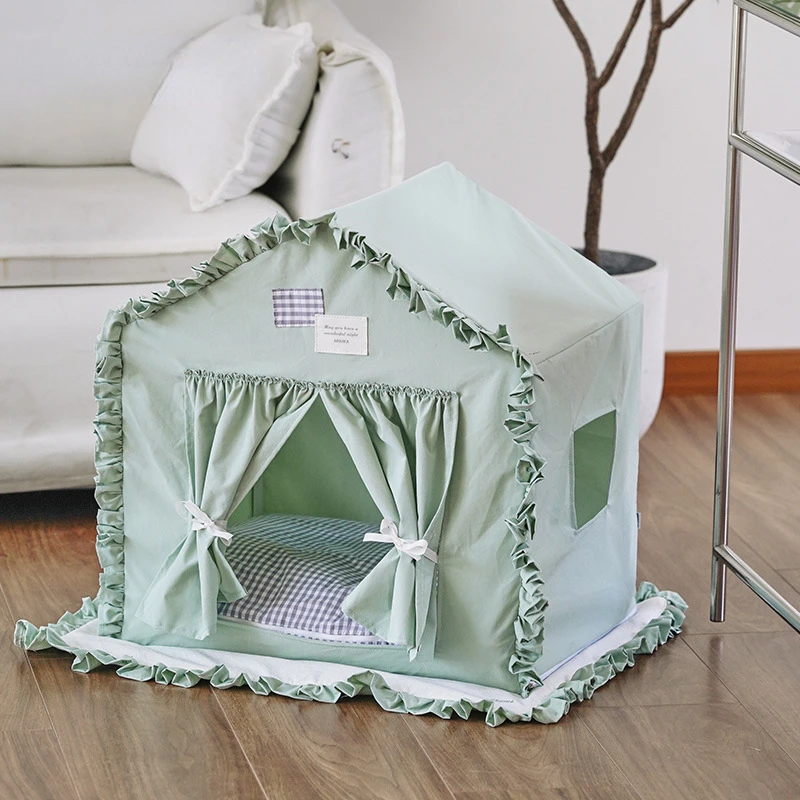 

New Indoor Tent Pet Bed Ruffled Cat and Dog Villa Good-looking Four Seasons Universal Puppy House Bed Accessories