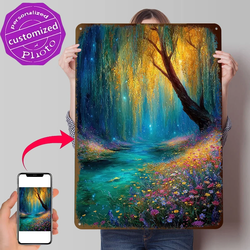 Enchanted Forest Stream Weeping Willow Metal Art
