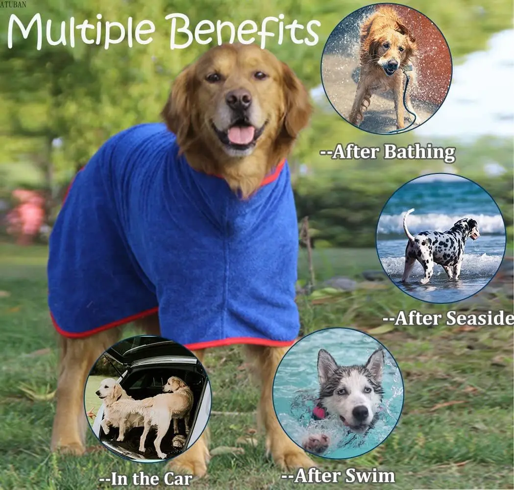 ATUBAN Dog Drying Coat-Fast Drying Dog Towel Robe-Adjustable Collar&Belly Strap Fast Drying Coat Pet Dog Cat Bath Robe Towel