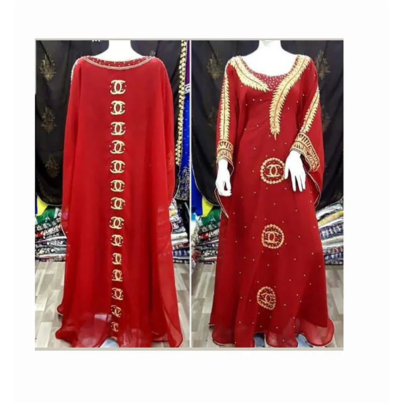 Red Royal Islamic Modern Elegant Dubai Moroccan Caftan Arab Party Dress European and American Fashion Trends