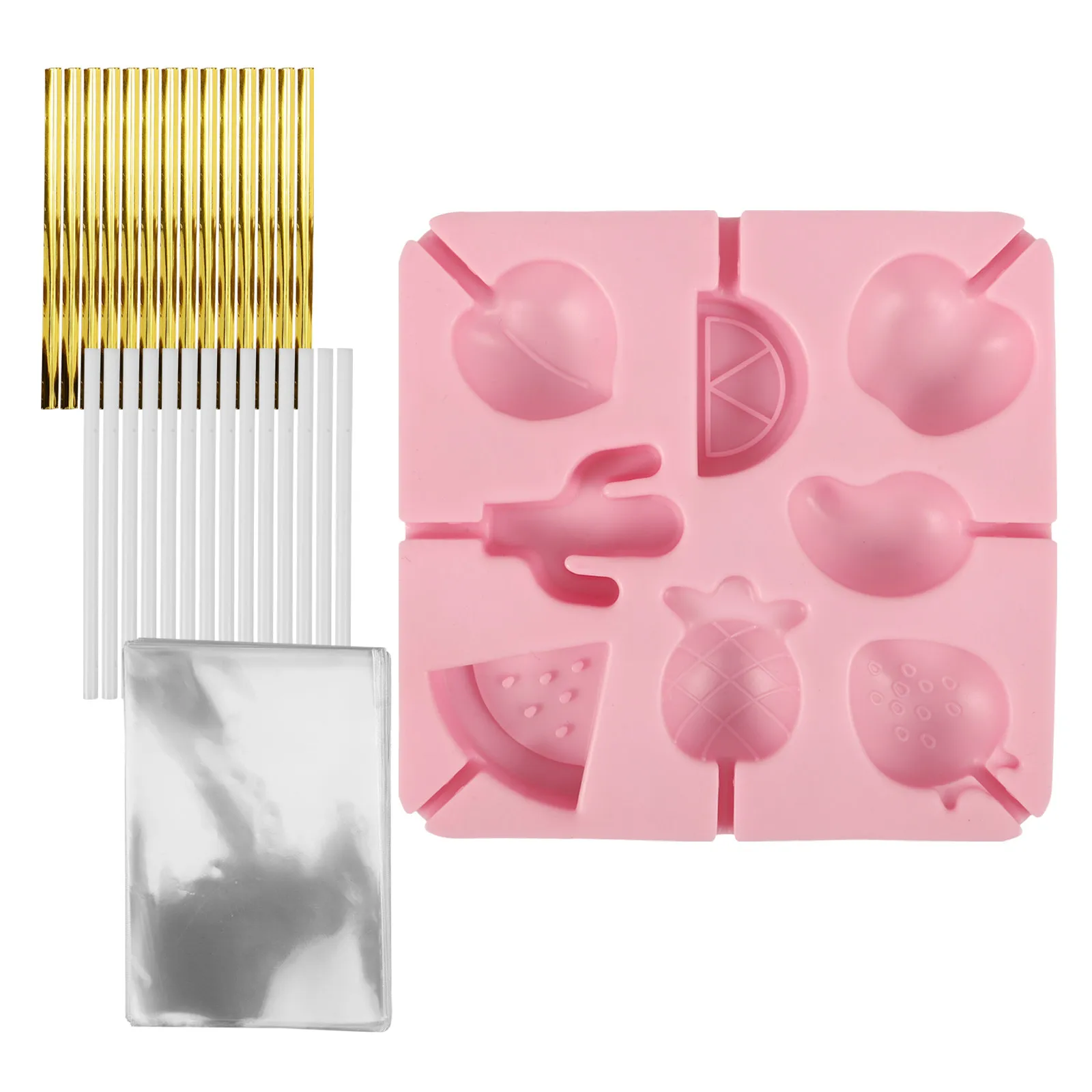 1Set Premium Silicone Lollipop Mold Set Candy Sticks Lollipop Wrappers Ties for Homemade Suckers Biscuits Cookies Chocolate