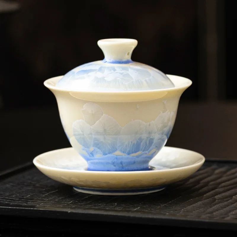 

Glaze Blue Gaiwan Single High-End Tea Brewing Bowl Household Ceramic Set Large Kung Fu Cup Gift Box