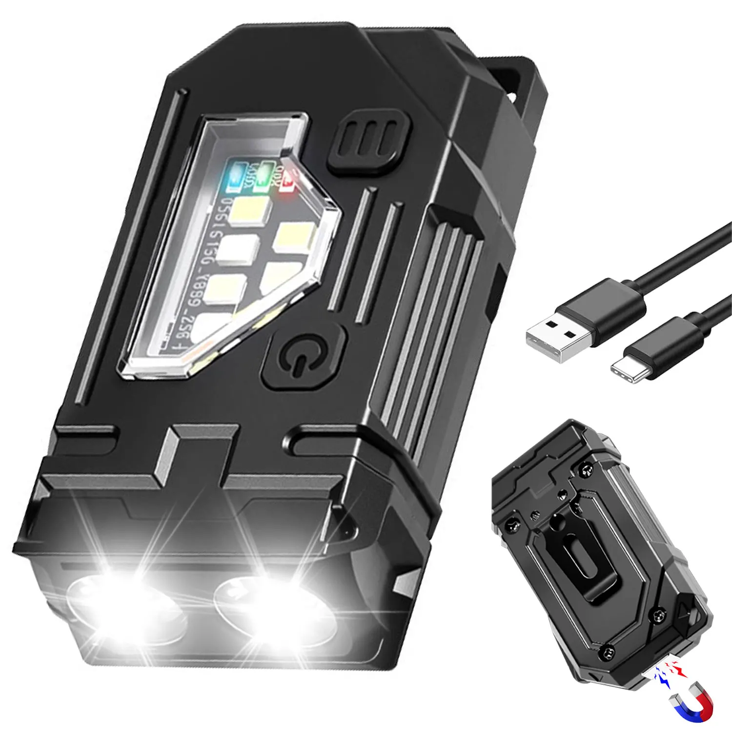 

Dual LED Mini Flashlight, 8 Modes(White + Red/Blue Strobe)Rechargeable Magnetic Torch Light With Pen Clip,ABS Body,For Outdoor