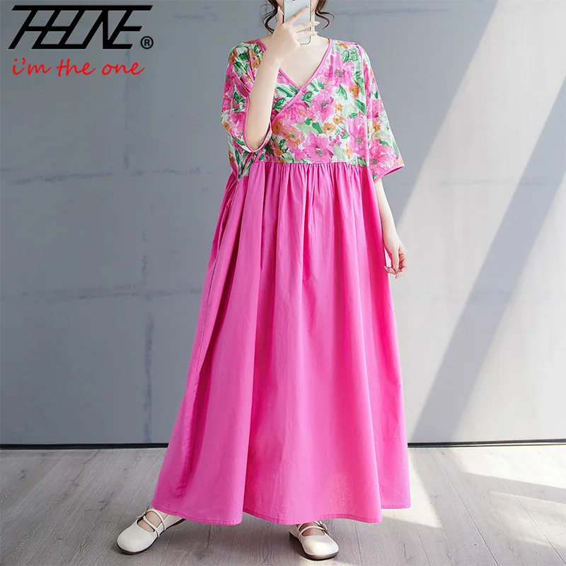 Vestido Feminino Abito estivo Donna 2025 Moda retrò Stampa floreale Beach Patchwork Boho Indiano Vintage Casual Maxi abiti lunghi