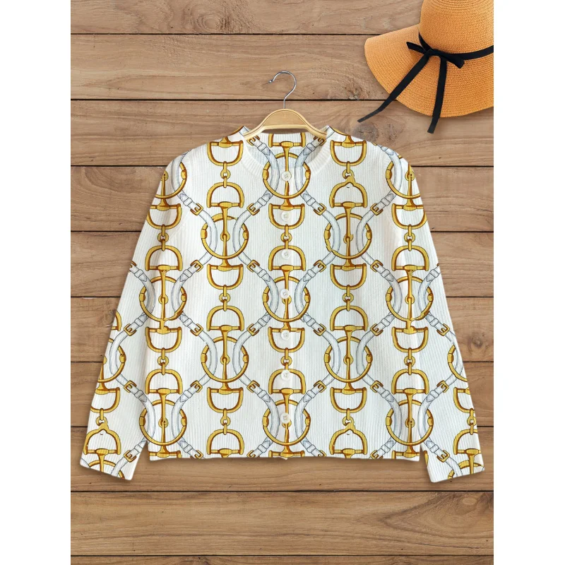 

Vintage Minimalist Geometric Patchwork Digital Print Women’s Sweater Knit Cardigan Thick Loose Crew Neck Long Sleeve Button