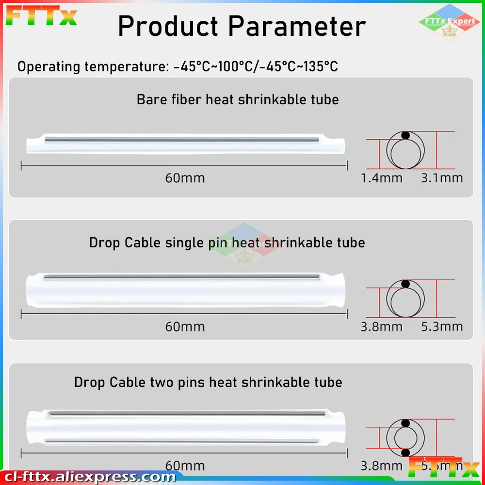 Protector de empalme termorretráctil de fibra, Mangas de protección de Cable de 40/45/ 60mm y 500mm de diámetro, tubo de herramienta de fibra óptica