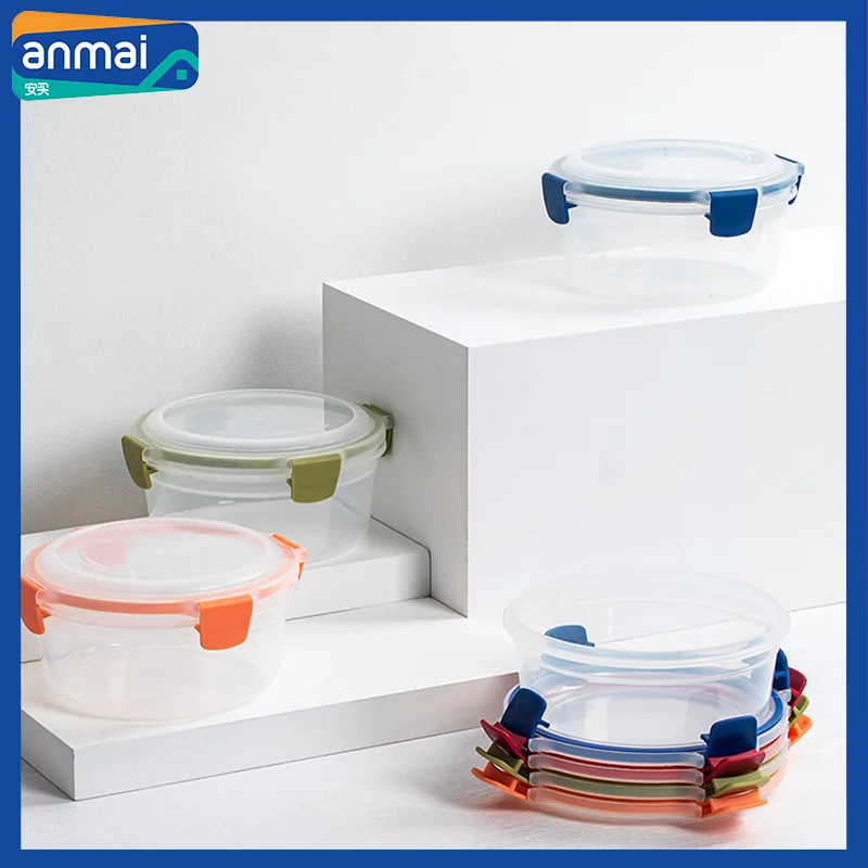 

Anmai Four-sided Locking Sealed Plastic Food Storage Containers Set Lunch Box For Microwave Refrigerators Kitchen Organization