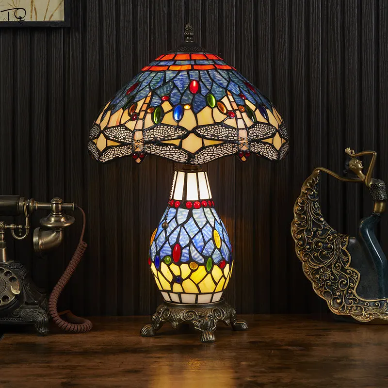 American Vintage Retro Tiffany Table Lamp LED E27 Stained Glass Desk Lights Home Decor Loft Coffee Table Living/Model Room Study