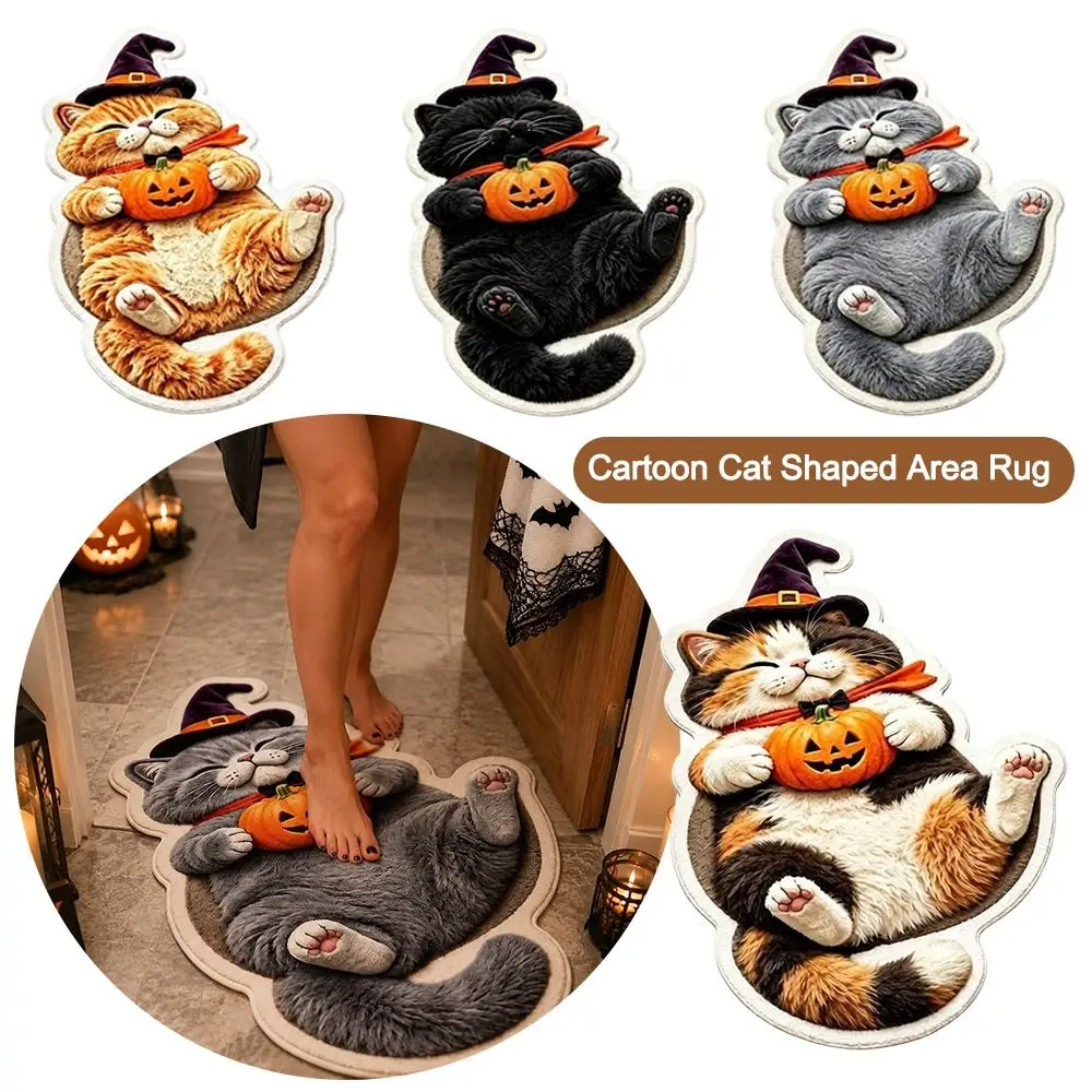 Special-shaped Cat Floor Mat Absorbent Soft Surface Cat Shaped Rug Non Slip Backing Cat Pattern Animal Door Mat