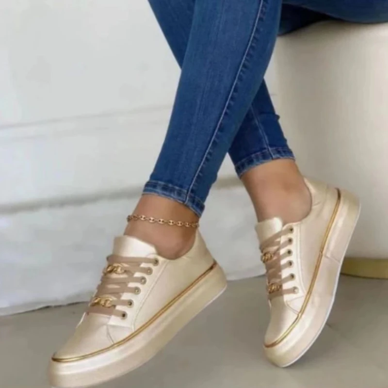 Women's Vulcanized Shoes Large Size Platform Sportstyle Low-top Shoes for Women Leather Lace-up Non-slip Casual Women's Sneakers