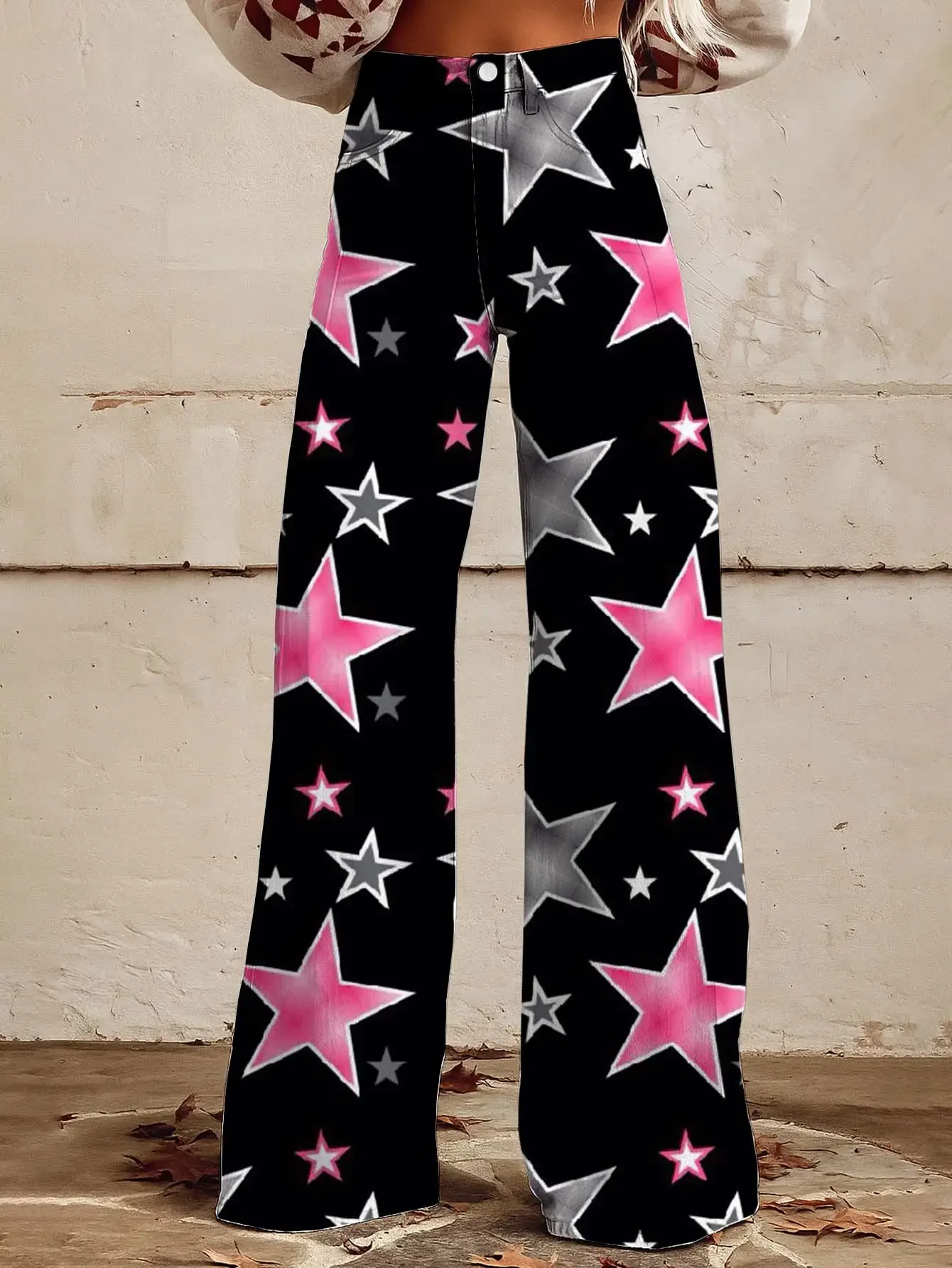 Vibrant Street Trendy Printed Loose Horn Imitation Jeans