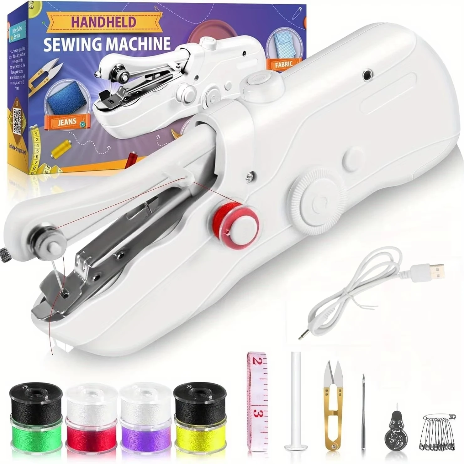 USB Portable Handheld Compact Sewing Machine Dual Power Mini Electric Device All-in-One DIY Kit Clothing Repair Travel