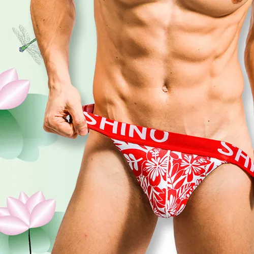 Men's underwear printed high fork sexy low waist triangular underwear sexy underwear men  men underwear