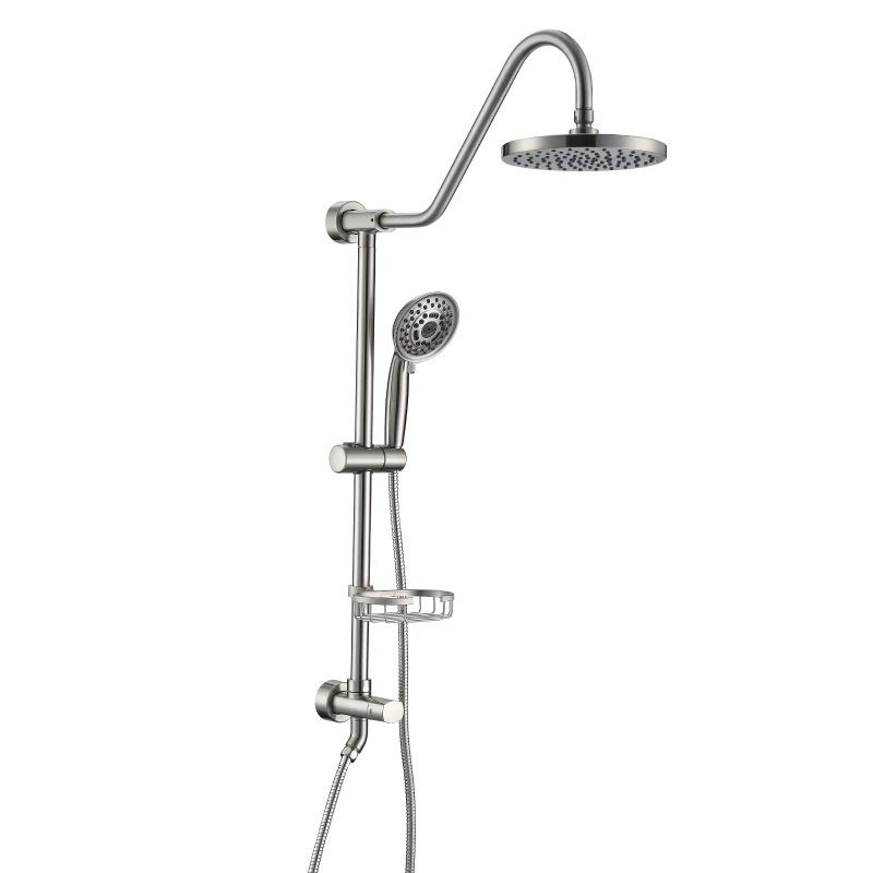 

Shower System with Rain Showerhead, 5-Function Hand Shower, Adjustable Slide Bar and Soap Dish for Bathroom Shower Faucet Set