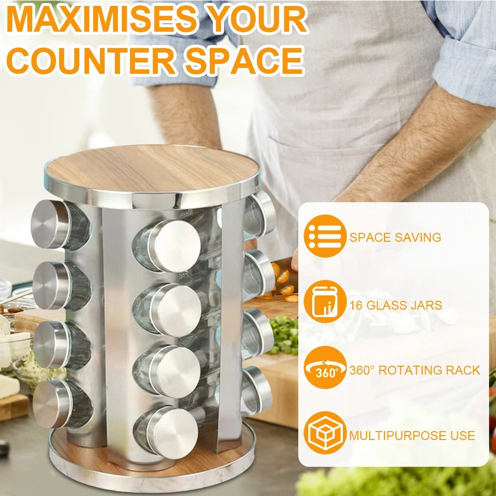 12/16/20 الجرار الفولاذ المقاوم للصدأ كونترتوب رف توابل برج التوابل رف توابل دوار المنظم لخزانة كونترتوب المطبخ #5