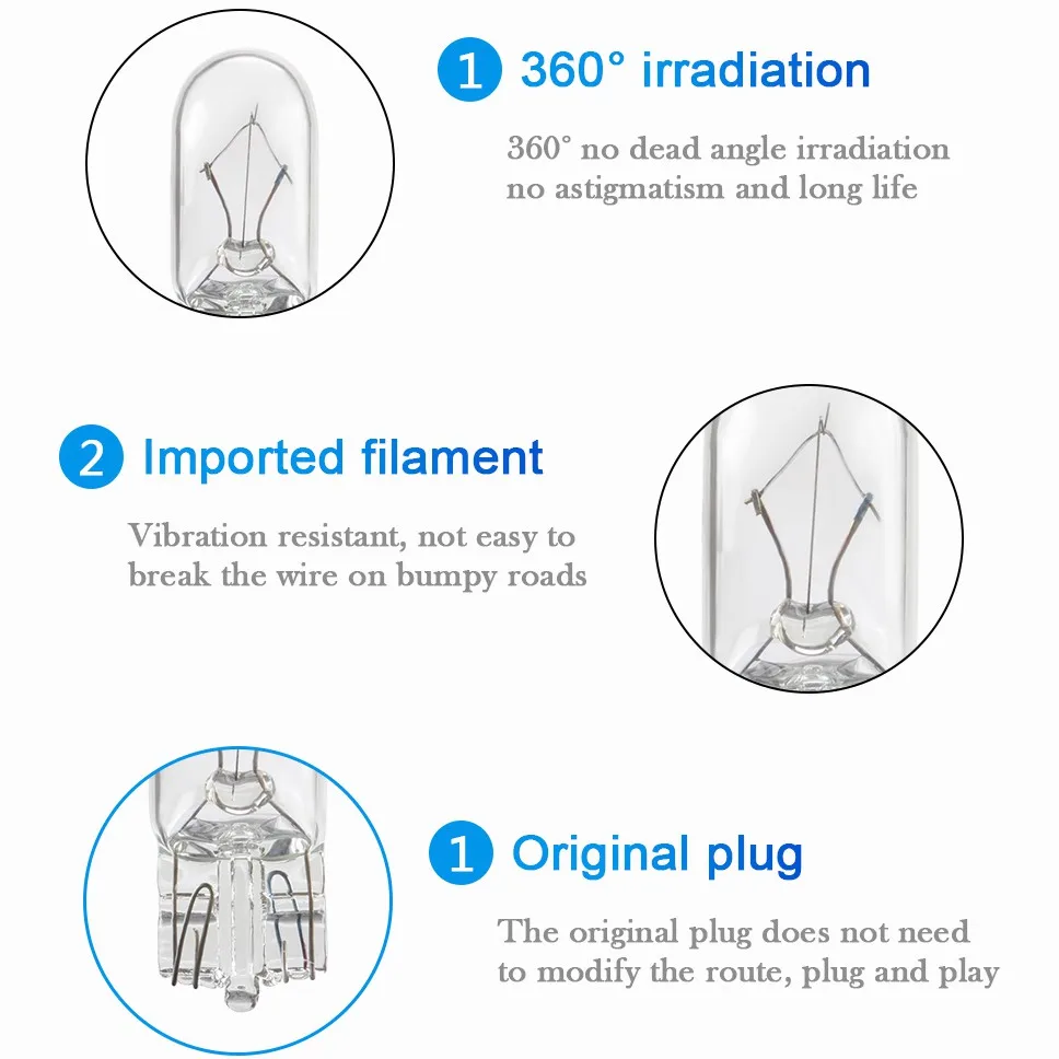 10Pcs T10 W5W LED Car Light Bulb Reading Light Car Halogen Bulb 194 168 For Car Gap Light Amber Blue Yellow Red Color Glass Lamp