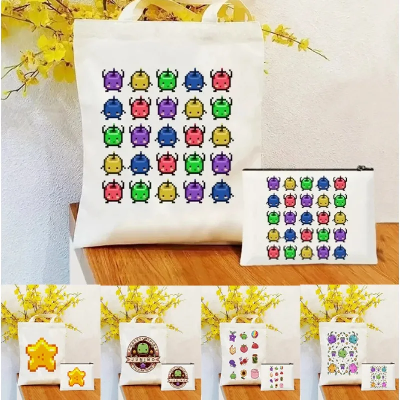 2pcsset Stardew Valley Game حقيبة يد للسيدات منظم مستحضرات التجميل حقيبة كتف عصرية صديقة للبيئة سعة كبيرة حقيبة محفظة للسفر والتسوق