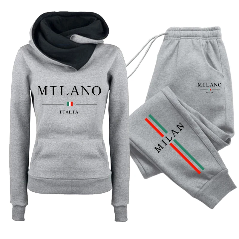 Herbst-Winter Damen Alltags-Sportoutfit, Damen-Set/Hoodie/Hose, Italienische Mode-Trainingsanzug, Kapuzenpullover, Jogginghose – Detail 3